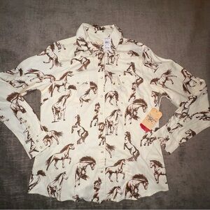 Cotton & Rye MEDIUM Women's Long Sleeve Horse Print Pearl Snap Western Shirt NWT